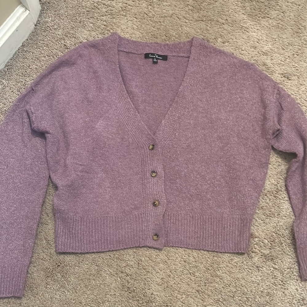 purple button up cardigan